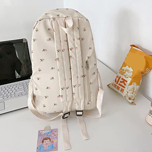 milochic Kawaii Backpack with Kawaii Plush Pendant Floral Prints Aesthetic Backpack for Women Large Capacity Simple Backpack for Travel Causal