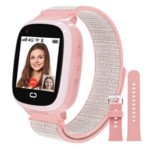 kids smart watch with sim card, 4g kids gps watch with phone call text message wifi bluetooth music pedometer school mode easy-to-remove nylon watch strap, wrist watch for 4-12 boys girls