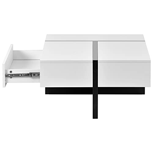 Merax Contemporary Rectangle Coffee Table, Modern High Gloss Surface, Living Room Furniture, White and Black