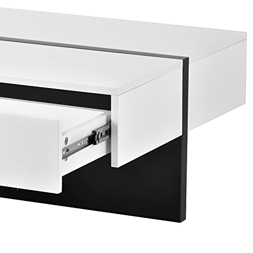 Merax Contemporary Rectangle Coffee Table, Modern High Gloss Surface, Living Room Furniture, White and Black