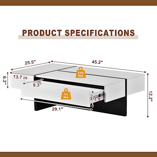 Merax Contemporary Rectangle Coffee Table, Modern High Gloss Surface, Living Room Furniture, White and Black
