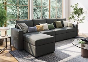 linsy home convertible sectional couch, l shaped sofa couch with storage, modular sofa with memory foam, ottomans, 5 seat sofa corner sofa with chaise for living room, dark grey