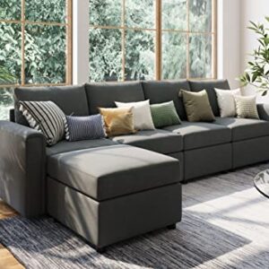 LINSY HOME Convertible Sectional Couch, L Shaped Sofa Couch with Storage, Modular Sofa with Memory Foam, Ottomans, 5 Seat Sofa Corner Sofa with Chaise for Living Room, Dark Grey