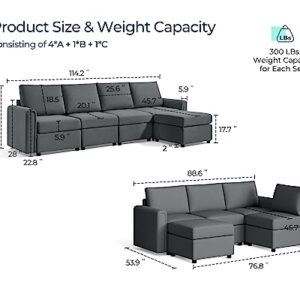 LINSY HOME Convertible Sectional Couch, L Shaped Sofa Couch with Storage, Modular Sofa with Memory Foam, Ottomans, 5 Seat Sofa Corner Sofa with Chaise for Living Room, Dark Grey