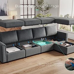 LINSY HOME Convertible Sectional Couch, L Shaped Sofa Couch with Storage, Modular Sofa with Memory Foam, Ottomans, 5 Seat Sofa Corner Sofa with Chaise for Living Room, Dark Grey