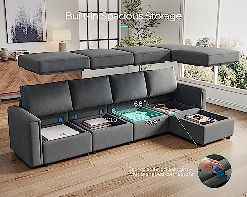 LINSY HOME Convertible Sectional Couch, L Shaped Sofa Couch with Storage, Modular Sofa with Memory Foam, Ottomans, 5 Seat Sofa Corner Sofa with Chaise for Living Room, Dark Grey