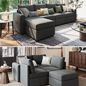 LINSY HOME Convertible Sectional Couch, L Shaped Sofa Couch with Storage, Modular Sofa with Memory Foam, Ottomans, 5 Seat Sofa Corner Sofa with Chaise for Living Room, Dark Grey