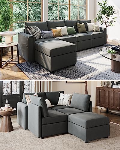 LINSY HOME Convertible Sectional Couch, L Shaped Sofa Couch with Storage, Modular Sofa with Memory Foam, Ottomans, 5 Seat Sofa Corner Sofa with Chaise for Living Room, Dark Grey