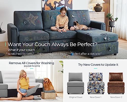 LINSY HOME Modular Sectional Sofa, Convertible U Shaped Sofa Couch with Storage, Memory Foam, Modular Sectionals with Ottomans, 6 Seat Oversized Sofa Couch with Chaise for Living Room, Grey