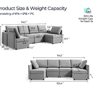 LINSY HOME Modular Sectional Sofa, Convertible U Shaped Sofa Couch with Storage, Memory Foam, Modular Sectionals with Ottomans, 6 Seat Oversized Sofa Couch with Chaise for Living Room, Grey