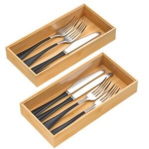 veyfey silverware tray for drawer, stackable kitchen bamboo drawer organizer 12" x 6" x 2" set of 2