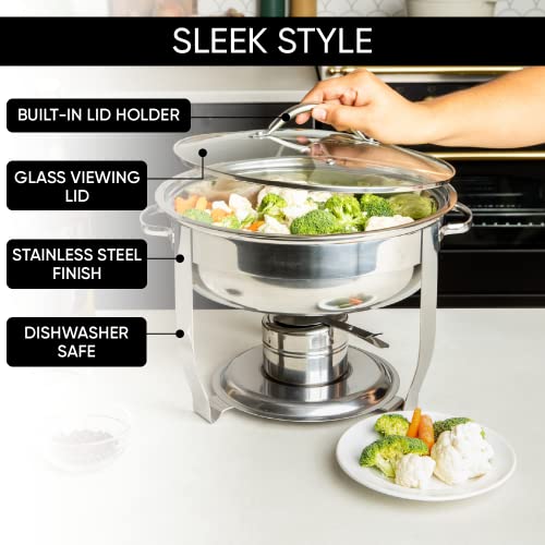 Chafing Dish Buffet Set with Tempered Glass Lid - Food Warmers For Parties - Serving Dishes - Catering Supplies - Burners For Keeping Food Warm - Chaffing Server With Transparent Lid