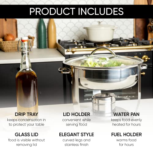 Chafing Dish Buffet Set with Tempered Glass Lid - Food Warmers For Parties - Serving Dishes - Catering Supplies - Burners For Keeping Food Warm - Chaffing Server With Transparent Lid