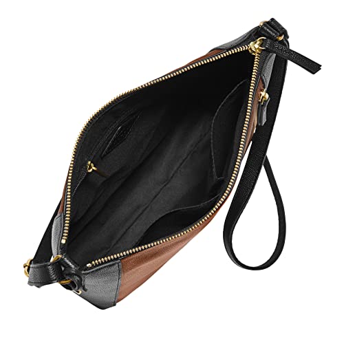 Fossil Women's Tara Leather Crossbody Purse Handbag, Brown/Black Colorblock (Model: ZB1760015)