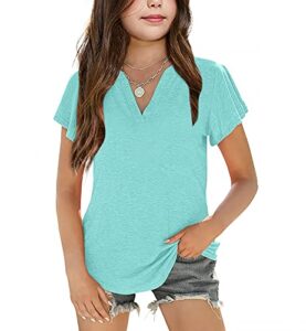 plnotme girls' summer cute t shirts casual short sleeve v neck plain tunic tops light green