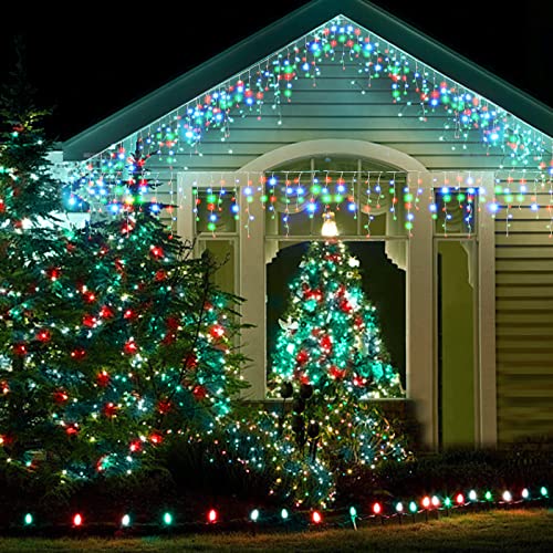 KiflyTooin Led Christmas Lights Outdoor Christmas Decorations Hanging Lights 400LED 8 Modes 75 Drops, Outdoor Indoor Fairy String Lights for Party, Holiday, Wedding Decorations (Red, White, Green)