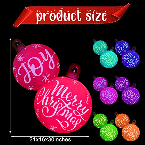 30 Inch Light up Giant Christmas PVC Inflatable Decorated Ball Ornaments Xmas Blow up Christmas Ball Decorations Outdoor with LED Light and Remote for Yard Lawn Porch Tree Pool (Joy)