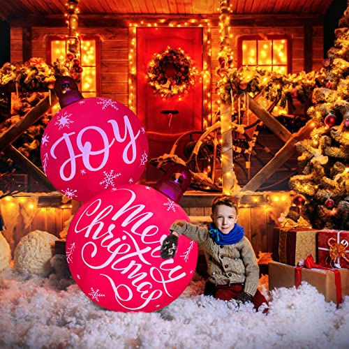 30 Inch Light up Giant Christmas PVC Inflatable Decorated Ball Ornaments Xmas Blow up Christmas Ball Decorations Outdoor with LED Light and Remote for Yard Lawn Porch Tree Pool (Joy)