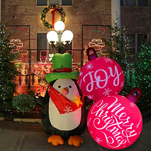 30 Inch Light up Giant Christmas PVC Inflatable Decorated Ball Ornaments Xmas Blow up Christmas Ball Decorations Outdoor with LED Light and Remote for Yard Lawn Porch Tree Pool (Joy)