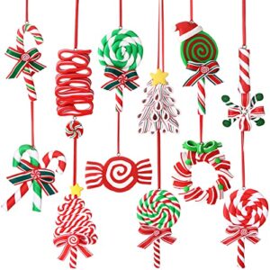 12 pieces christmas lollipop ornaments sweet candy cane christmas hanging decorations mini colorful candy props pendants peppermint ornaments for home xmas tree party supplies