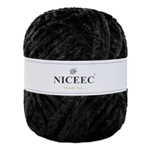 niceec 300g soft chenille yarn blanket yarn velvet yarn for knitting fancy yarn for crochet weaving diy craft total length 150m (164yds)_black