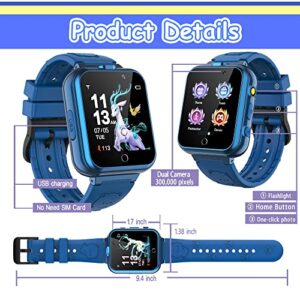 Smart Watch for Kids Girls Boys, Kids Watches with Dual Cameras 24 Learning Games Music Video Pedometer Alarm Calculator Watches, Gift for 3-10 Years Olds Girls Boys(Blue)