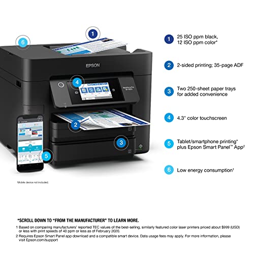 Epson Workforce Pro WF-4830 Wireless All-in-One Printer with Auto 2-Sided Print, Copy, Scan and Fax, 50-Page ADF, 500-sheet Paper Capacity, and 4.3" Color Touchscreen (Renewed),Black