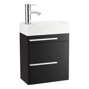 Spurgehom 16" Bathroom Vanity W/Sink Combo for Small Space, Wall Mounted Bathroom Cabinet Set with Chrome Faucet Pop Up Drain U Shape Drain