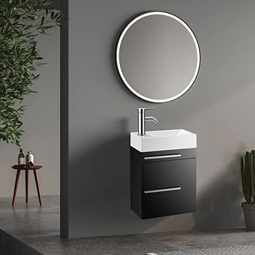 Spurgehom 16" Bathroom Vanity W/Sink Combo for Small Space, Wall Mounted Bathroom Cabinet Set with Chrome Faucet Pop Up Drain U Shape Drain