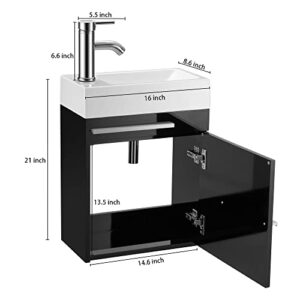 Spurgehom 16" Bathroom Vanity W/Sink Combo for Small Space, Wall Mounted Bathroom Cabinet Set with Chrome Faucet Pop Up Drain U Shape Drain