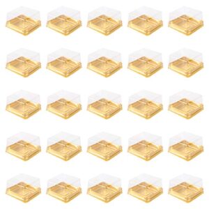doitool 150 pcs plastic square moon cake boxes cupcake boxes plastic mini cake box golden packing box cheese pastry display holder for wedding birthday christmas party supplies (2.16x2.16inch)