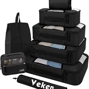 Veken 8 Set Packing Cubes for Suitcases, Travel Bag Organizers for Carry on, Luggage Organizer Bags Set for Travel Essentials Travel Accessories in 4 Sizes(Extra Large, Large, Medium, Small), Black