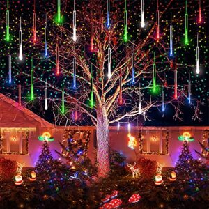christmas lights, aokudoni 16 inch/ 40 cm meteor shower rain lights, christmas decorations outdoor yard, christmas lights outdoor for tree house holiday party wedding, ul plug, multicolor