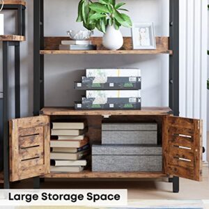 IRONCK Bookshelf with Louvered Doors, 4-Tier Ladder Shelf with Cabinet Industrial Accent Furniture for Bedroom Living Room Home Office, Rustic Brown