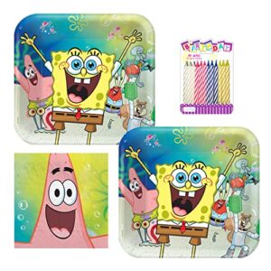 spongebob party supplies pack serves 16 spongebob birthday party supplies: spongebob plates and napkins with birthday candles (bundle for 16)
