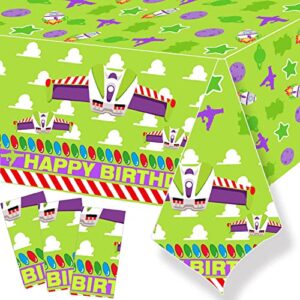 METIXOZE Two Infinity and Beyond Birthday Decorations Buzz Cartoon Light inspired Year Toy Inspired Story Birthday Party Supplies 2nd Birthday include Banner Table Cloth Plate Napkins and Cups