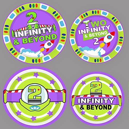 METIXOZE Two Infinity and Beyond Birthday Decorations Buzz Cartoon Light inspired Year Toy Inspired Story Birthday Party Supplies 2nd Birthday include Banner Table Cloth Plate Napkins and Cups