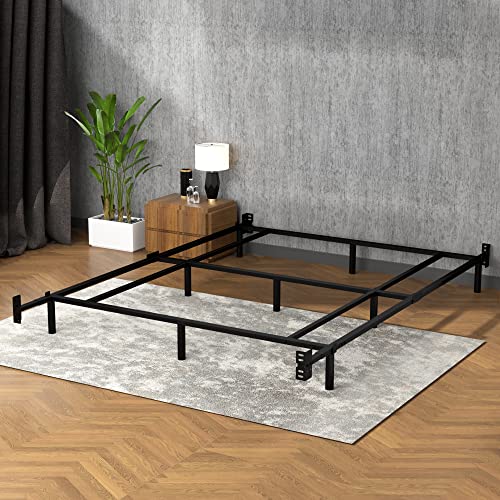 UJUJIA Full Size Metal Bed Frame Steel Slat Support Platform Bed Frames Heavy Duty 9 Legs Mattress Foundation Easy Assembly Adjustable Bed Frame Black