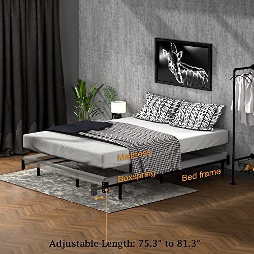 UJUJIA Full Size Metal Bed Frame Steel Slat Support Platform Bed Frames Heavy Duty 9 Legs Mattress Foundation Easy Assembly Adjustable Bed Frame Black