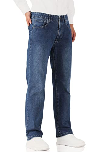 Soojun Men's Flex Waistband Relaxed Fit Straight Leg Jeans, Medium Stonewash, 36W x 30L