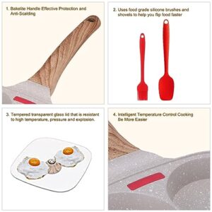 Egg Pan,Egg Frying Pan with Lid Nonstick 4 Cups Pancake Pan Fried Egg Pan for Breakfast, Gas Stove & Induction Compatible (White)