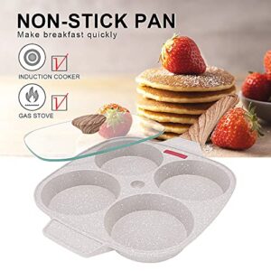 Egg Pan,Egg Frying Pan with Lid Nonstick 4 Cups Pancake Pan Fried Egg Pan for Breakfast, Gas Stove & Induction Compatible (White)