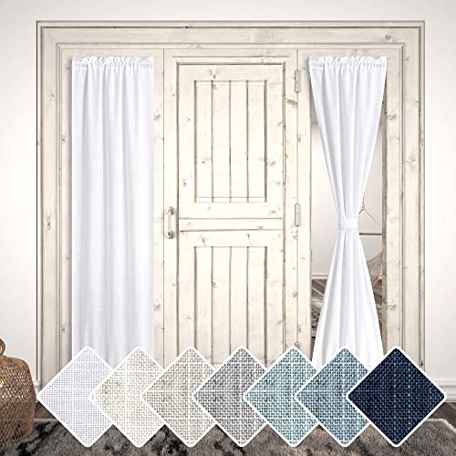 KOUFALL Sidelight Door Curtains 72 Inches Long for Side Windows Linen Blend Privacy Protect Light Filtering French Door Side Curtain Panels Bonus Adjustable Tie Back 25x72 Inch Length 1 Panel White