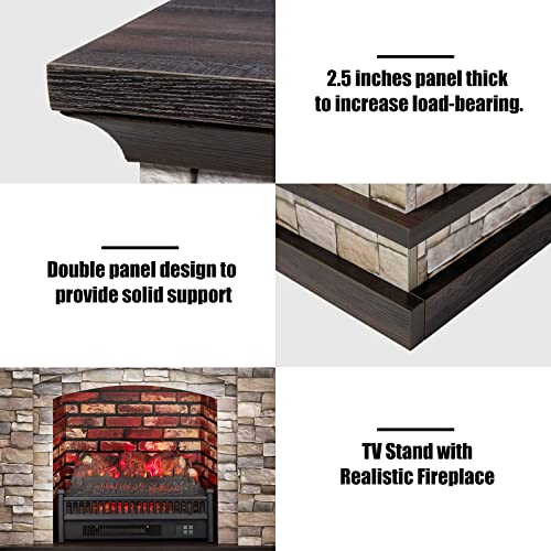 AMERLIFE Electric Fireplace with Mantel 44'' Laminate Finish TV Stand & 23'' Insert Heater Combination, Rustic Console Table with Fireplace for TVs up to 50'', Great for Living Room (HPT0038)