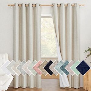 nicetown natural 100% blackout linen curtains 84 inch long burg for living room, farmhouse thick completely bedroom thermal insulated drapes window treatment panels (1 pair, 52" width each panel)