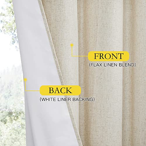 NICETOWN Natural 100% Blackout Linen Curtains 84 inch Long Burg for Living Room, Farmhouse Thick Completely Bedroom Thermal Insulated Drapes Window Treatment Panels (1 Pair, 52" Width Each Panel)