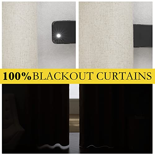 NICETOWN Natural 100% Blackout Linen Curtains 84 inch Long Burg for Living Room, Farmhouse Thick Completely Bedroom Thermal Insulated Drapes Window Treatment Panels (1 Pair, 52" Width Each Panel)