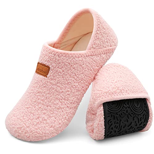 XIHALOOK House Slippers for Women Indoor Home Shoes Warm Barefoot Slippers Anti-slip Pink, 9.5-10 Women/8-8.5 Men