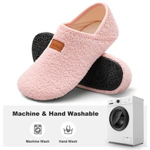 XIHALOOK House Slippers for Women Indoor Home Shoes Warm Barefoot Slippers Anti-slip Pink, 9.5-10 Women/8-8.5 Men