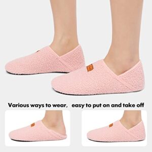 XIHALOOK House Slippers for Women Indoor Home Shoes Warm Barefoot Slippers Anti-slip Pink, 9.5-10 Women/8-8.5 Men